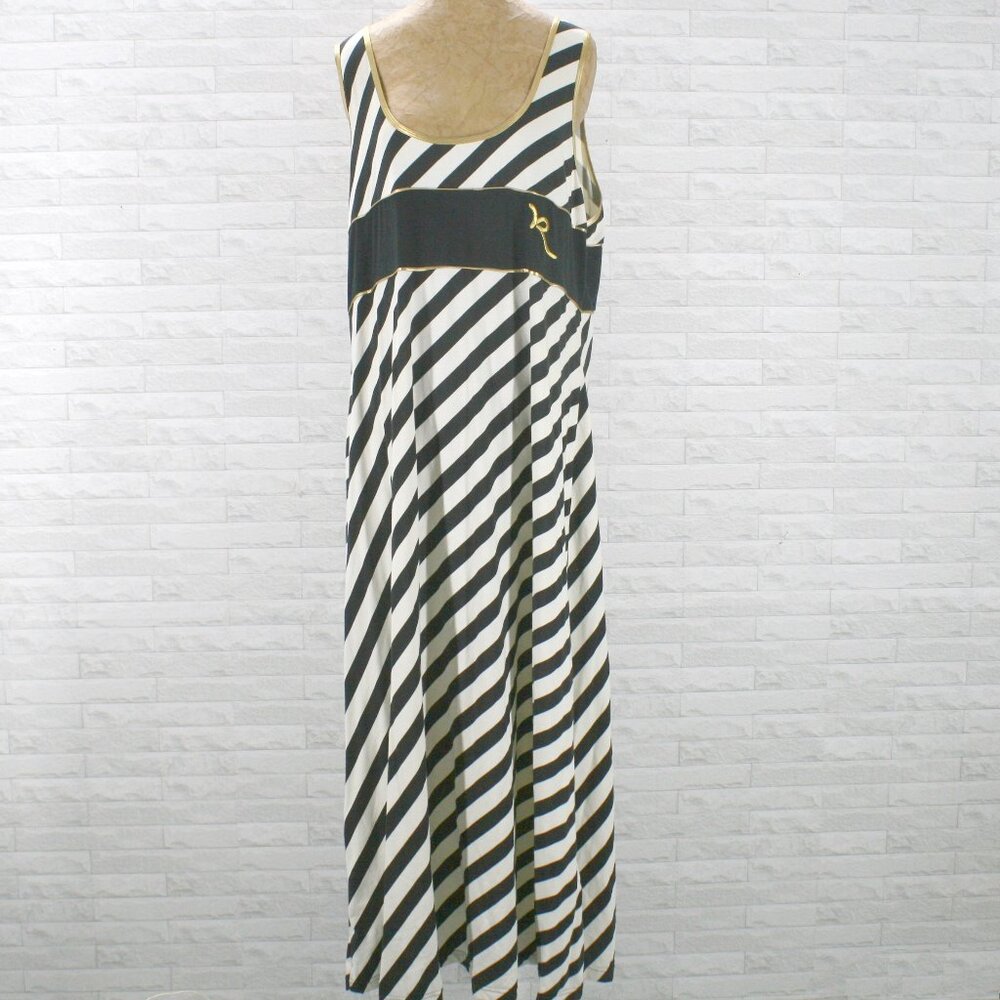 VINTAGE ROCAWEAR Dress Maxi Sleeveless Scoop Resortwear Black White Stripe 3X
